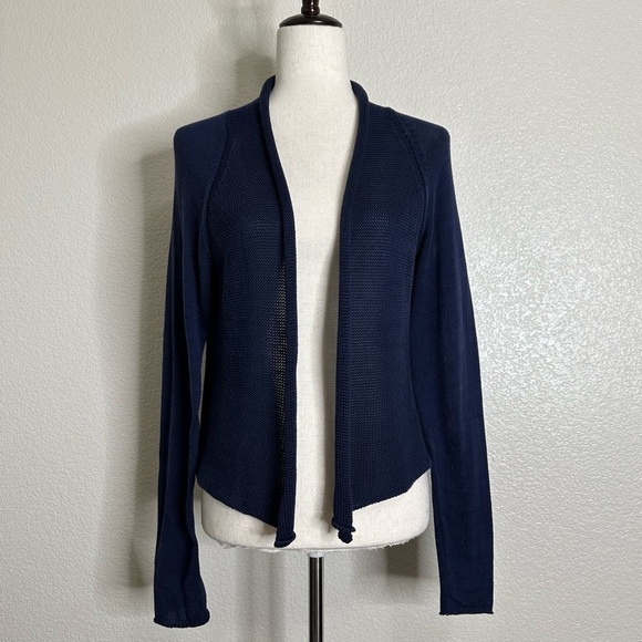 Peruvian Connection 100% Pima Cotton Navy Blue Open Front Cardigan, Sz Medium - Picture 1 of 12
